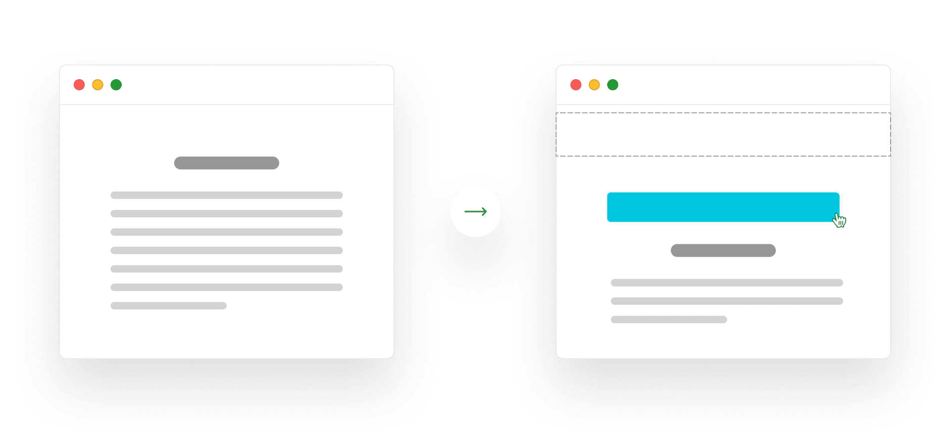 Cumulative Layout Shift (CLS) occurs when elements have been shifted after initially being rendered by the DOM. Here, a button was rendered to the screen after the text block, causing the block to shift downward. The combination of impact and distance is what is considered when calculating CLS. 