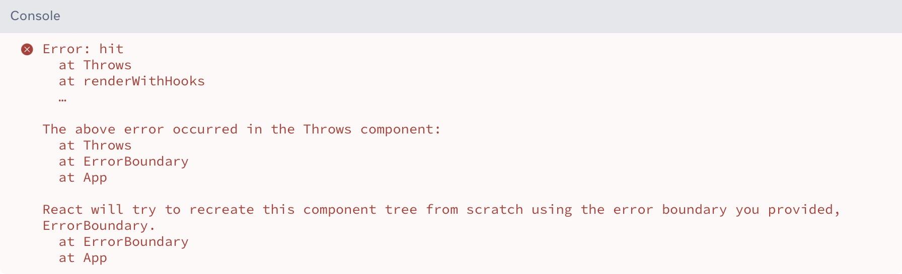 In React 19, the error is only displayed once.