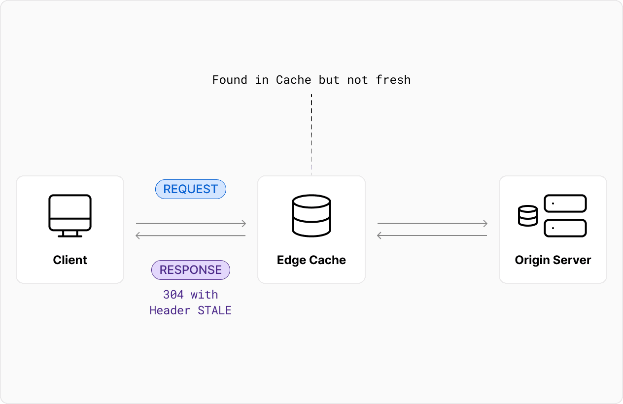 STALE: The response was served from the edge cache. A background request to the origin server was made to update the content.