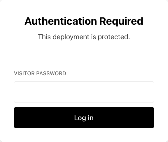 Deployment protected with Password Protection authentication screen.