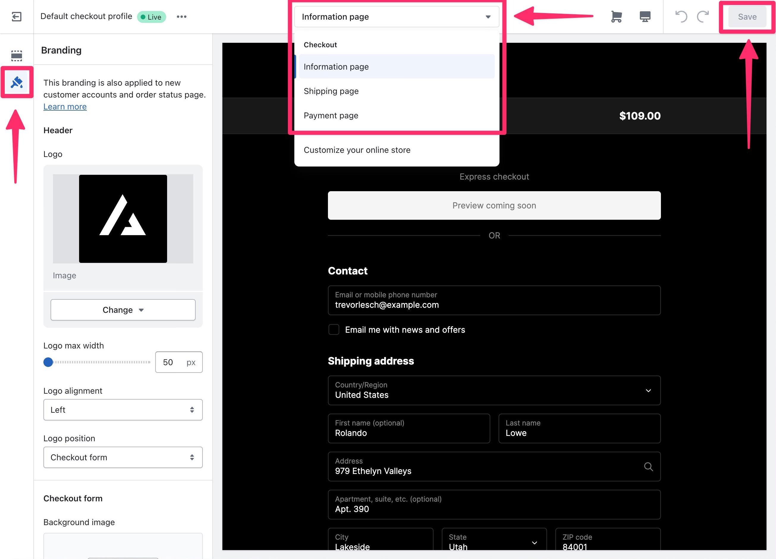 Customize checkout branding