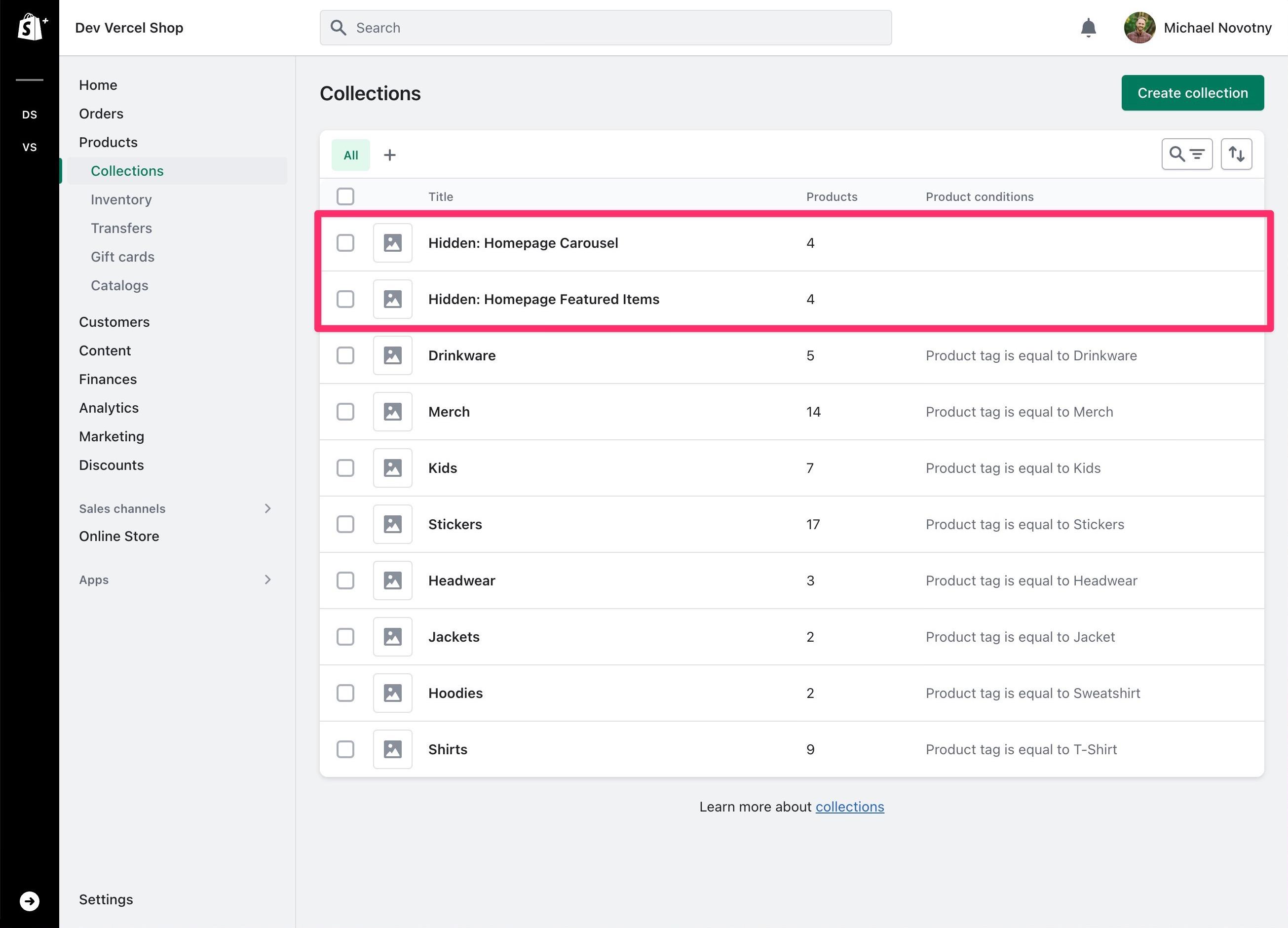 Shopify collections