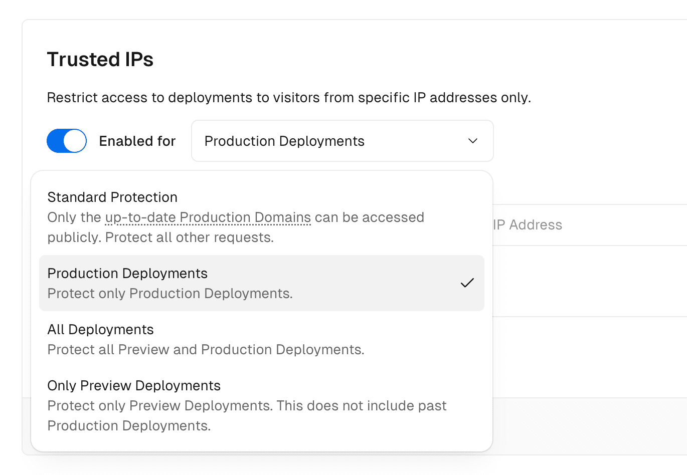 Selecting All Deployments in the Vercel Dashboard.