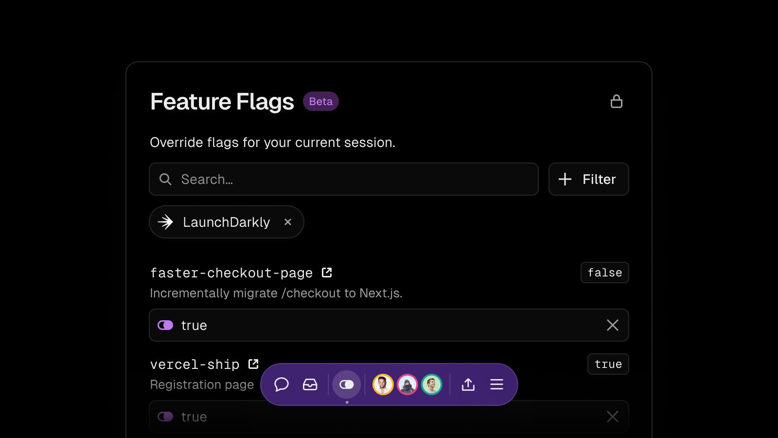 Feature flags modal.