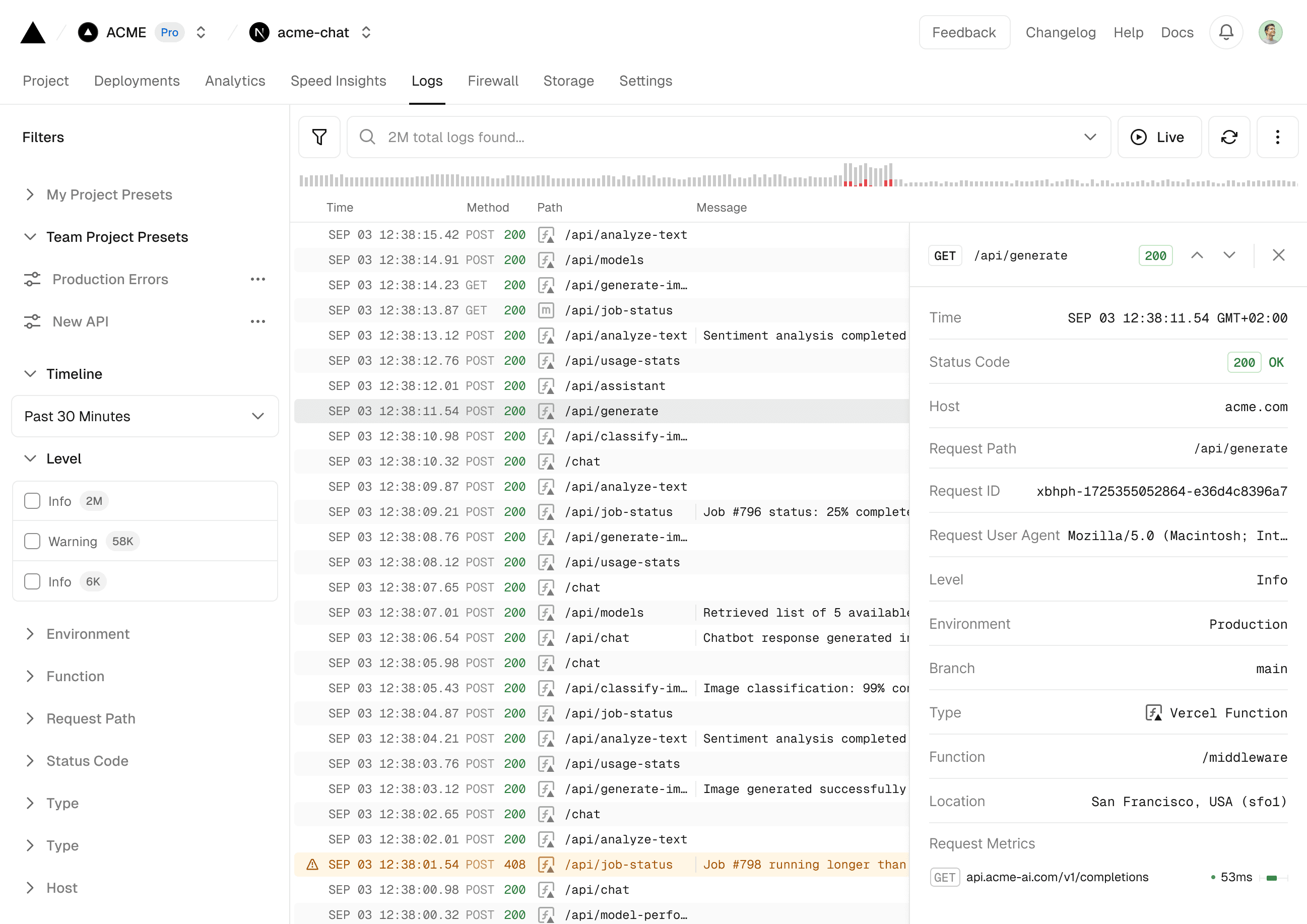 Layout to visualize the runtime logs.