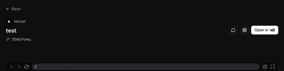 Click the Chat icon on the right to open the project in the v0 editor.