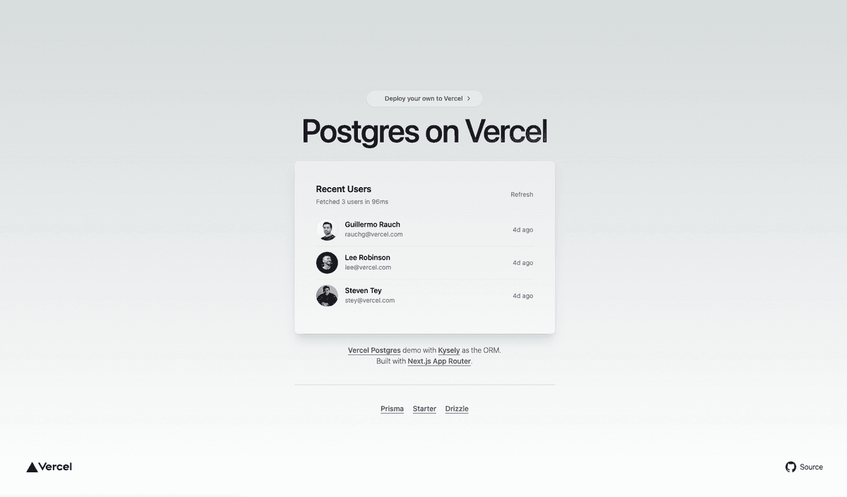 Vercel Postgres + Kysely Next.js Starter