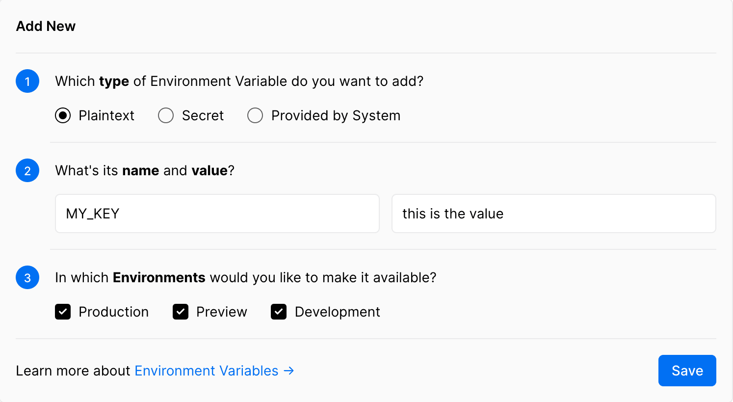 Adding a Plaintext Environment Variable.