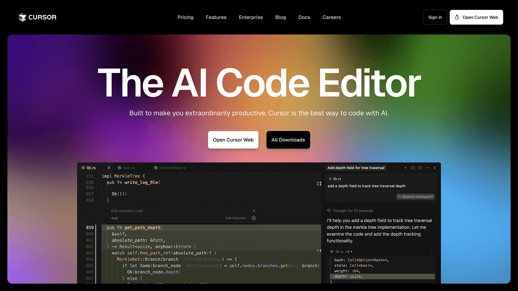 Screenshot of https://www.cursor.com/en