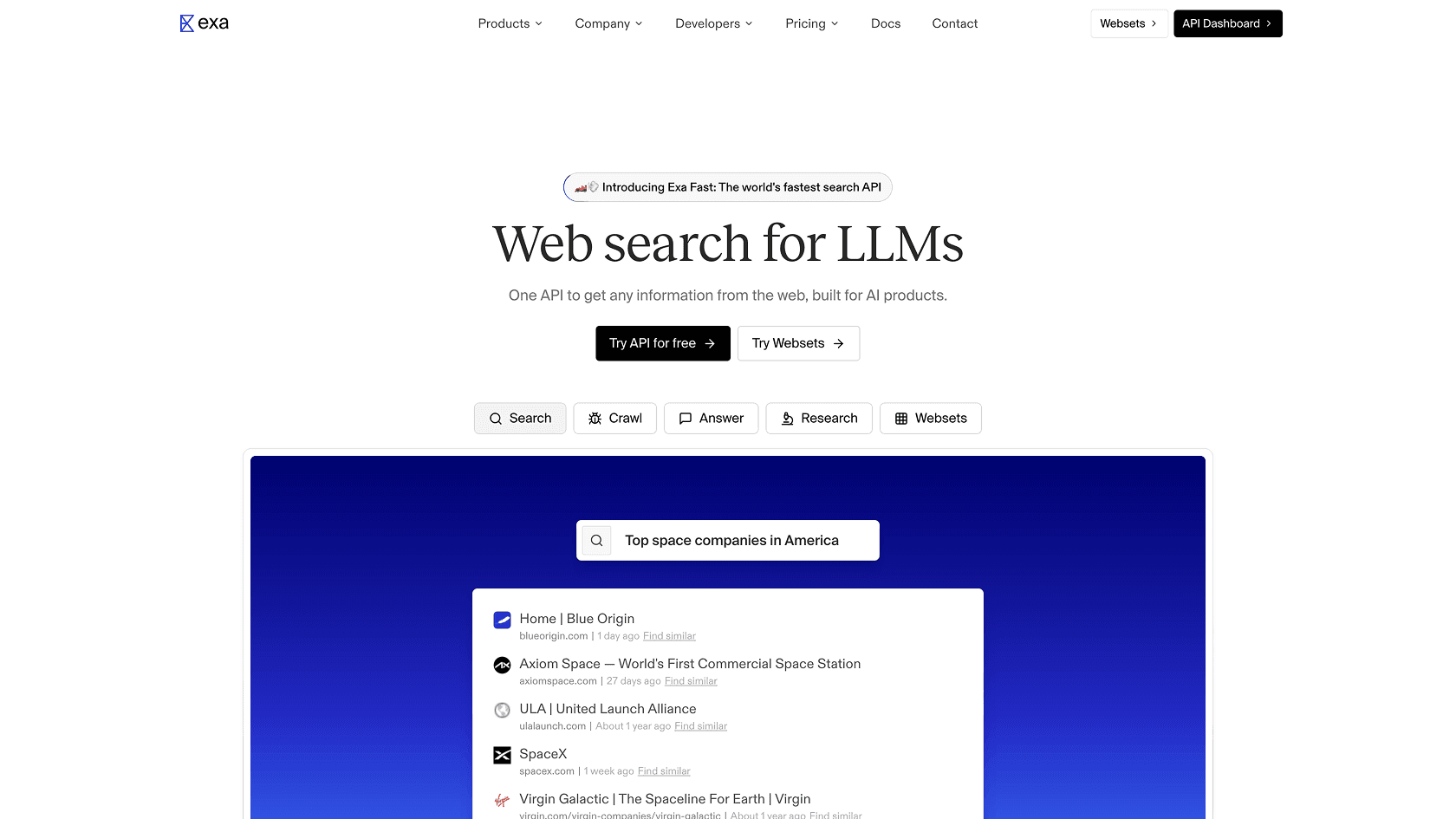 Screenshot of https://exa.ai/