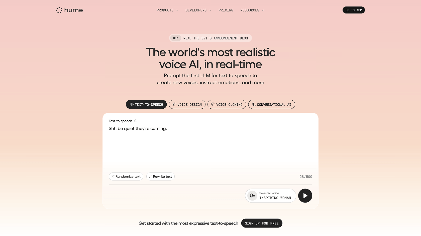 Screenshot of https://www.hume.ai/